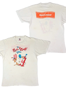 Ren & Stimpy乐队潮牌摇滚Rock美式小众ins高街短袖男纯棉直喷T恤