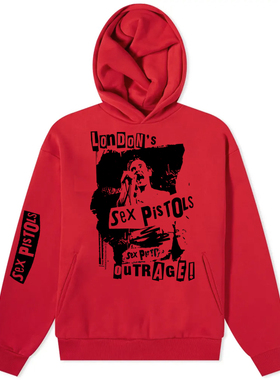 男秋季SEX PISTOLS性手枪欧美红色嘻哈朋克摇滚加厚连帽卫衣外套