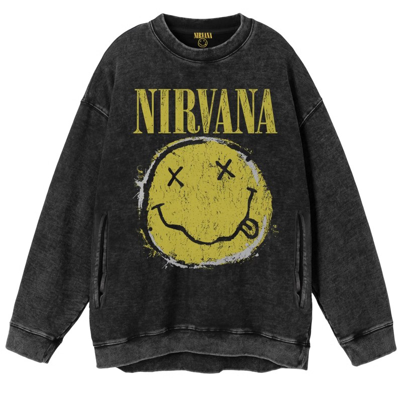 涅槃乐队水洗蜡染圆领卫衣