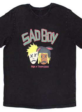 MGK&Trippie Redd说唱歌曲EP sadboy‌水洗做旧短袖美式男士T恤夏