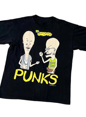 Beavis瘪四与大头蛋ACDC联名punk朋克摇滚欧美休闲潮酷直喷T恤男