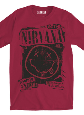 Nirvana涅槃乐队柯本Punk摇滚oversize美式街头风涂鸦笑脸红色T恤