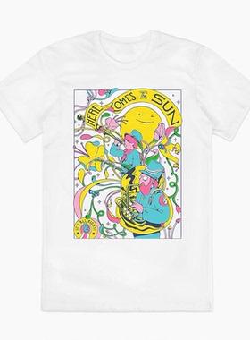 HERE COMES THE SUN太阳出来了 古着Bintage高街oversize短袖T恤