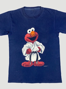 80's Elmo Kung-Fu功夫卡通人物图美式高街复古短袖男纯棉直喷T恤