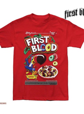 家乐氏水果麦片圈first blood卡通动漫小鸟红色纯棉宽松直喷短袖T