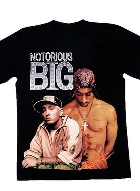 Eminem阿姆&&Tupac Shakur硬核流行说唱美式高街短袖男士直喷T恤