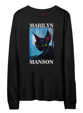 玛丽莲 曼森Marilyn Manson画作抽象油画猫艺术摇滚男士长袖T恤