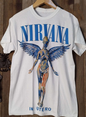 2025新款Nirvana涅槃乐队摇滚美式高街宽松休闲暗红色男士短袖T恤