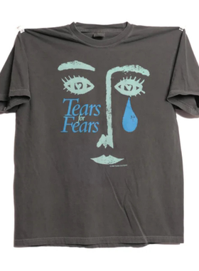 Tears For Fears惊惧之泪摇滚乐队表情印花轻水洗做旧休闲短袖T恤