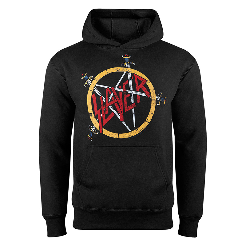 SLAYER杀手乐队金属摇滚风五角星美式复古图案男士宽松连帽卫衣秋