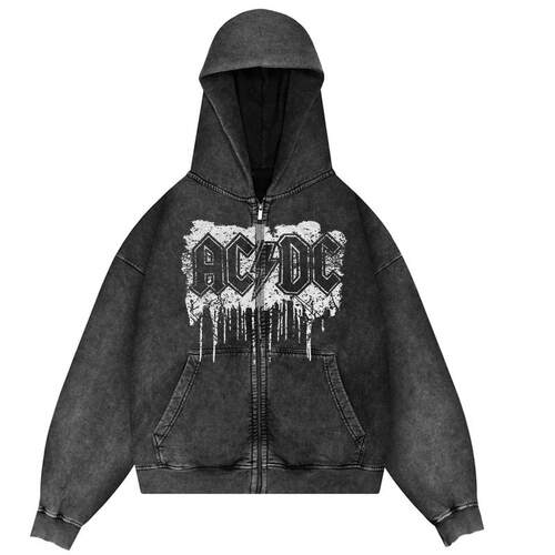ACDC乐队水洗开衫链卫衣外套