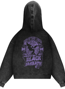 Black Sabbath黑色安息日重金属摇滚乐队水洗复古连帽拉链外套男