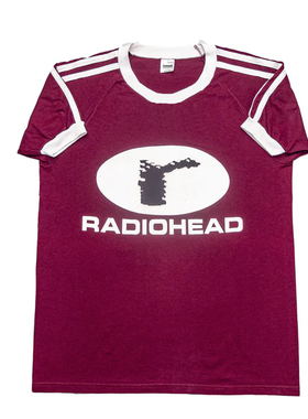 1995Radiohead,电台司令摇滚美式复古纯棉三条杠插间男士短袖T恤