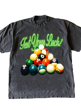 2026夏季新款HDNJ PUNK美式休闲台球印花骰子水洗复古短袖T恤男士