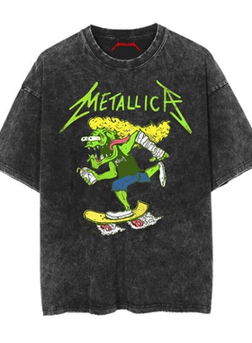 Metallica金属乐队James Hetfield朋克做旧水洗复古蜡染短袖T恤