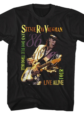 1983德克萨斯洪水 吉他之神Stevie Ray Vaughan复古男士重磅T恤