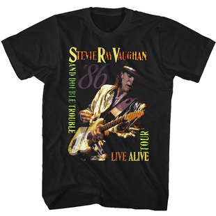 1983德克萨斯洪水 吉他之神Stevie Ray Vaughan复古男士重磅T恤