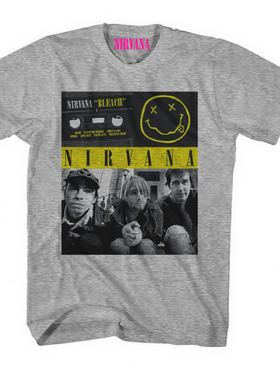 NIRVANA BLEACH漂白剂专辑男士灰色涅槃摇滚柯本重磅纯棉短袖T 恤