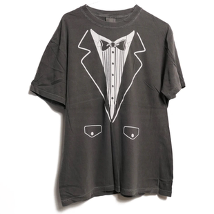 Vintage Tuxedo复古礼服套装西装领数码印花轻水洗做旧短袖T恤男