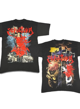 巴西鞭挞金属/埋葬暗黑金属乐队SEPULTURA复古风印花美式短袖T恤