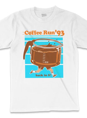 coffer run93新款卡通潮牌咖啡刻度杯设计感创意插画纯棉短袖T恤