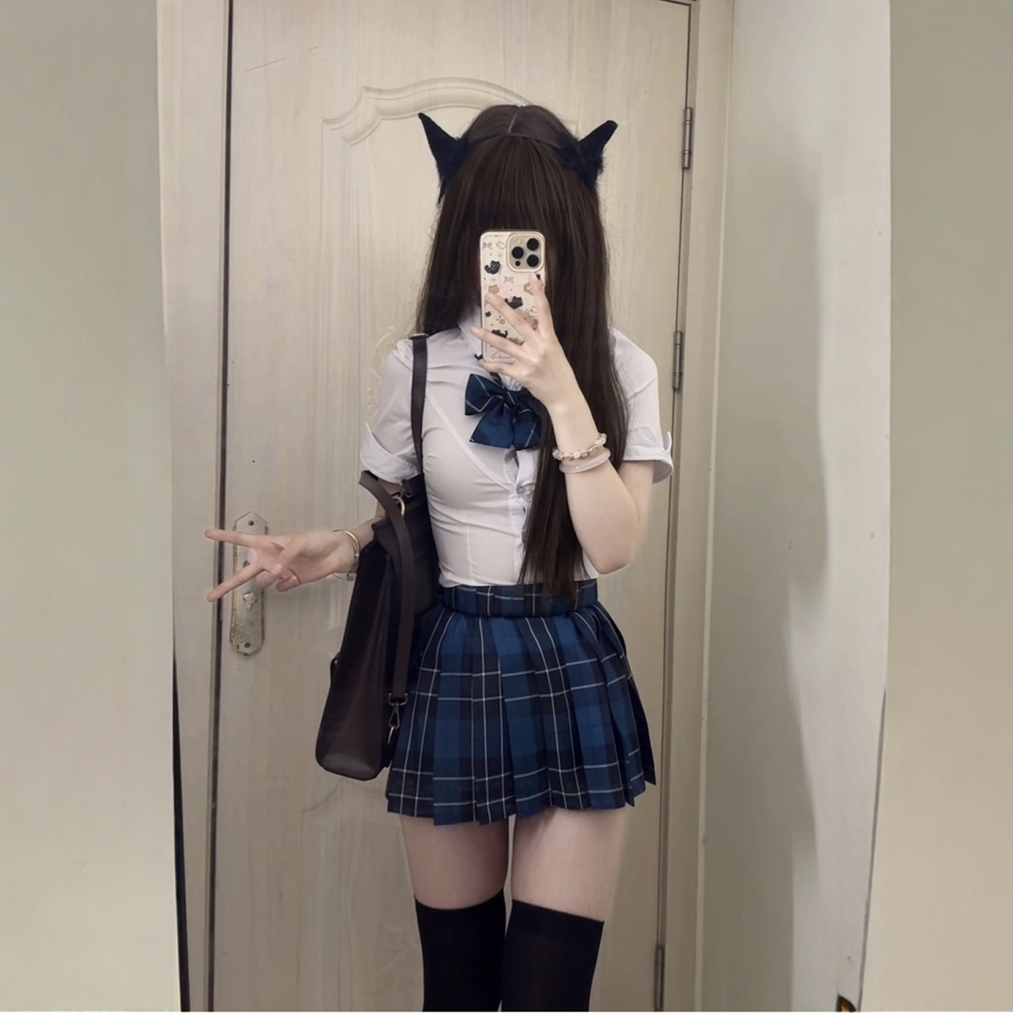 原创jk长短袖衬衫制服格裙套装