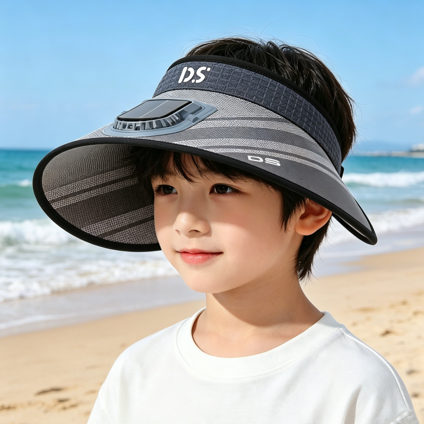 儿童防晒帽夏季中大童出游太阳能风扇帽子空顶大帽檐男女宝遮阳帽