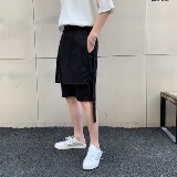 夏季新款飘带前盖布设计五分黑色短裤个性气质A345-1088-P55，男装牛仔裤，电商A345