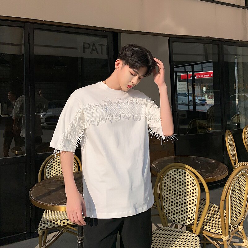 羽叶茑萝水溶立体刺绣宽松版T恤设计师男装A345-1061-P55,男装T恤,电商A345