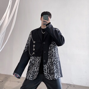 韩版复古豹纹拼接西服设计感个性小众西装男潮A345-1226-P135图片