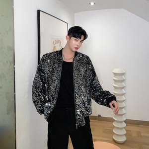 休闲人鱼亮片外套网红ins亮闪闪bingbing长袖翻领夹克125-1-P95图片