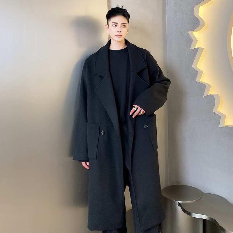 黑色西装领羊绒大衣中长款毛呢秋冬季休闲男外套A345-1855--P155，男装西服套装，电商A345