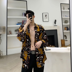 复古法式宫廷风印花丝绸衬衣2025春装方领男衬衫A345-1190-P75图片