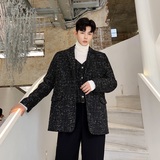 秋冬小香风长袖假二件西服上衣时尚宽松粗花呢外套A345-1130-P135，男装西服，电商A345