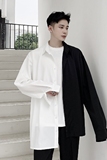 2025春秋新款黑白拼色衬衫可拆卸百搭不对称上衣A345-1505-P75，男装衬衫，电商A345