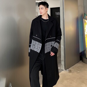 黑色毛呢外套男中长款韩版冬季新款西装领呢子大衣A345-1857-P165图片