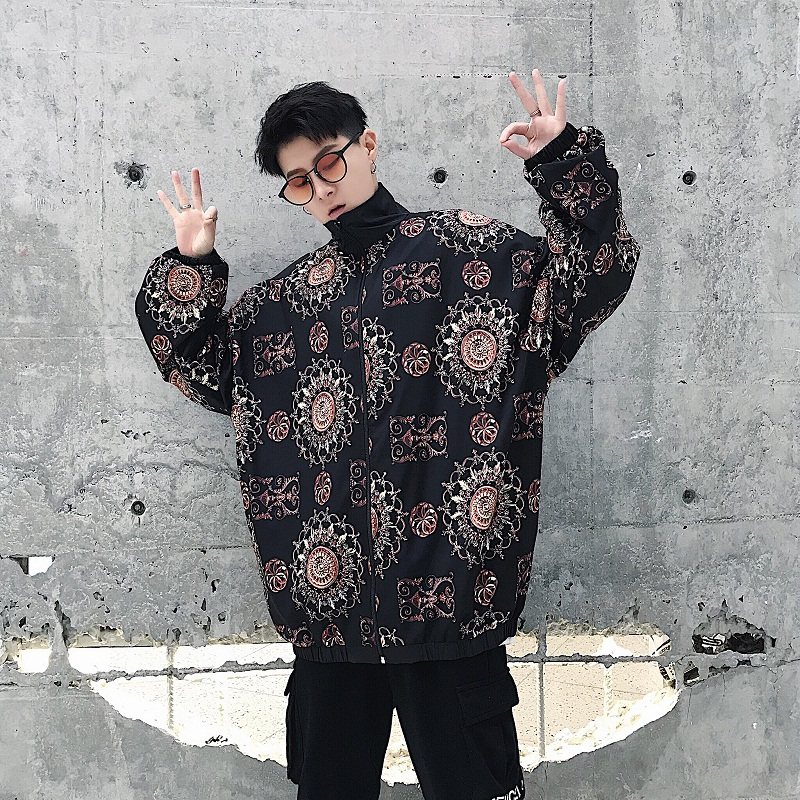个性印花复古图案男夹克上衣翻领长袖外套青春流行A345-108-P85,男装夹克,电商A345