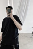 夏季时尚款织带金属潮流设计简约风圆领短袖黑T恤男A345-1203-P55，男装T恤，电商A345