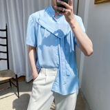 夏季超薄男衬衣胸前飘带设计小众燕尾百搭兰衬衫A345-1202-P65，男装衬衫，电商A345