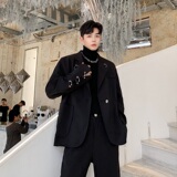 秋冬复古男黑色西服上衣个性设计铁环配饰外套A345-1030-P135，男装西服，电商A345