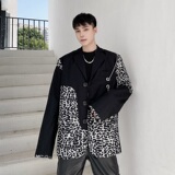 韩版复古豹纹拼接西服设计感个性小众长袖西服男潮A345-151-P135，男装西服，电商A345