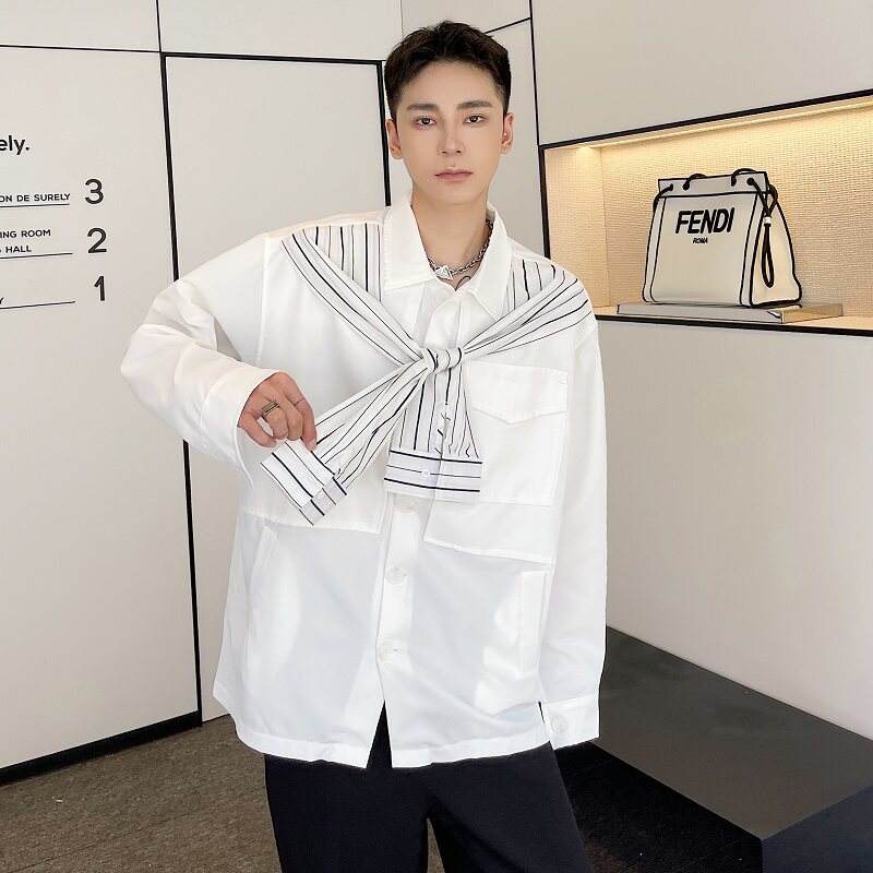 秋新品学院风休闲衬衫男韩版设计个性潮流免烫衬衣A345-1815-P85,男装衬衫,电商A345