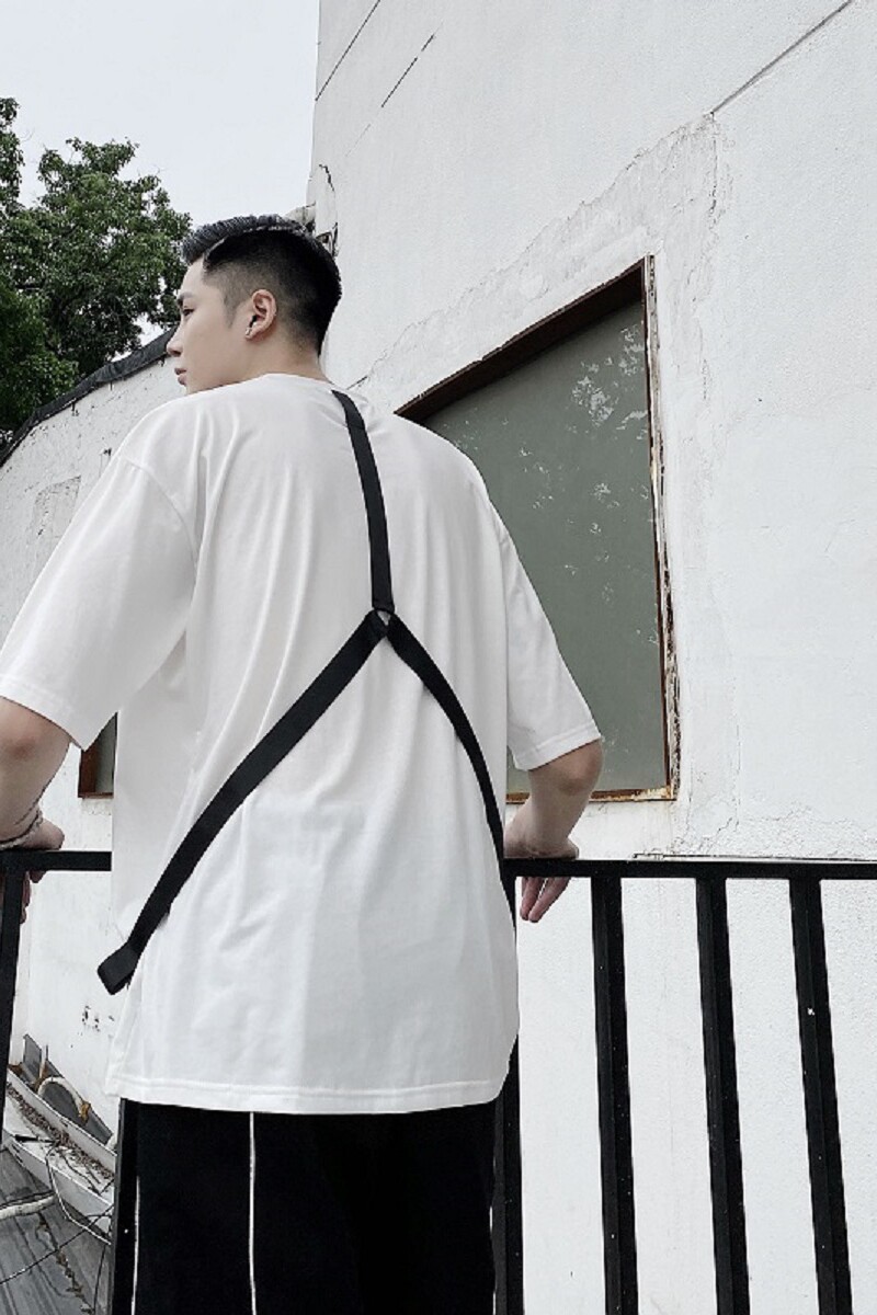 夏季时尚款织带金属潮流设计简约圆领短袖白T恤A345-1203-P55,男装T恤,电商A345