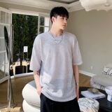夏季新款灰色宽松圆领t恤休闲网眼纯棉半袖潮男A345-1800-P50，男装T恤，电商A345