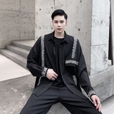 2025秋款复古风不规则宽松长袖时尚洋气黑色衬衣男A345-1207-P75，男装衬衫，电商A345