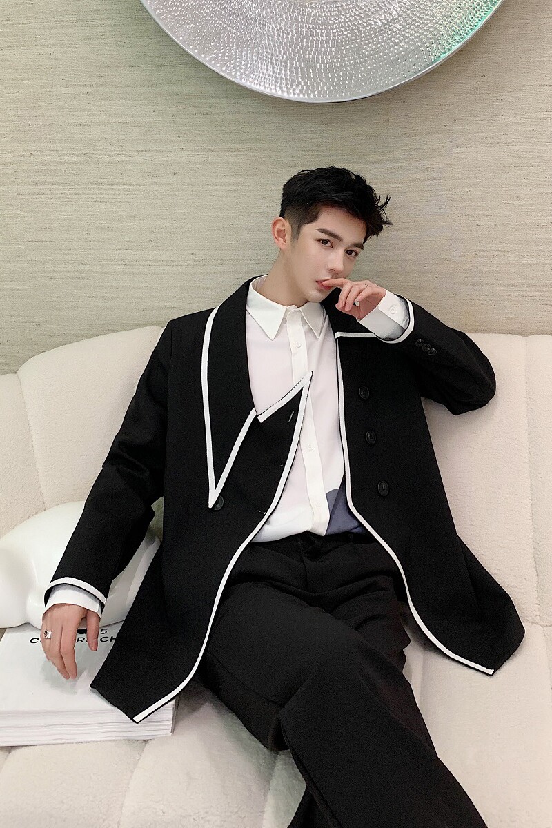 小众设计2025新款撞色不规则外套中长款西服上衣A345-1601-P125,男装西服,电商A345