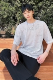 夏季新款灰色宽松圆领t恤休闲网眼纯棉半袖潮男A345-1800-P50，男装T恤，电商A345