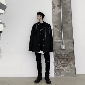 新款欧美春秋休闲外套潮流韩版网红抽绳配饰夹克男A345-1177-P110图片