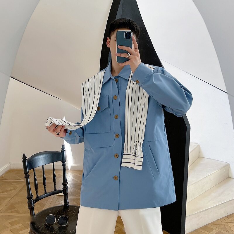 秋新品学院风休闲衬衣男韩版设计个性潮流免烫衬衫A345-1815-P85,男装衬衫,电商A345