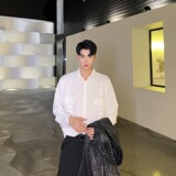 口袋织带装饰长袖衬衫男宽松休闲衬衣开衫打底衫A345-1150-P75，男装T恤，电商A345